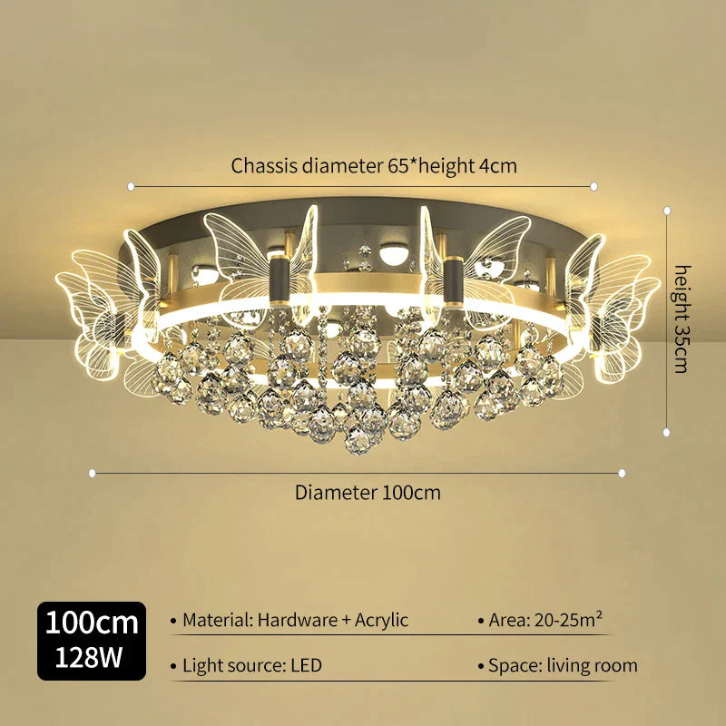 DecorBites™ Elegant Butterfly Flower Crystal Ceiling Lamp for Romantic Home Decor