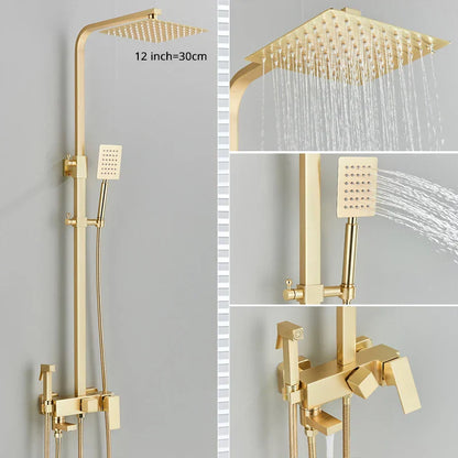 DecorBites™ Gold Wall Mounted Bathroom Shower System Kit with 4-way Mixer