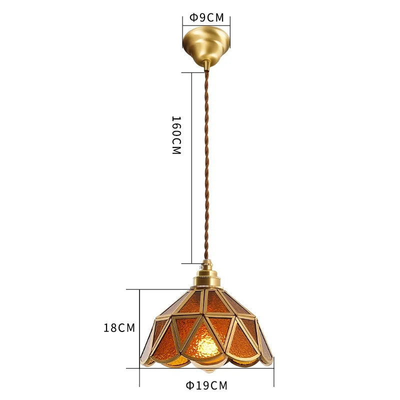 Decorbites™ Japanisches Vintage-Glas-Kupfer-LED-Pendant-Lampenleuchte für Schlafzimmer, Bar, Café