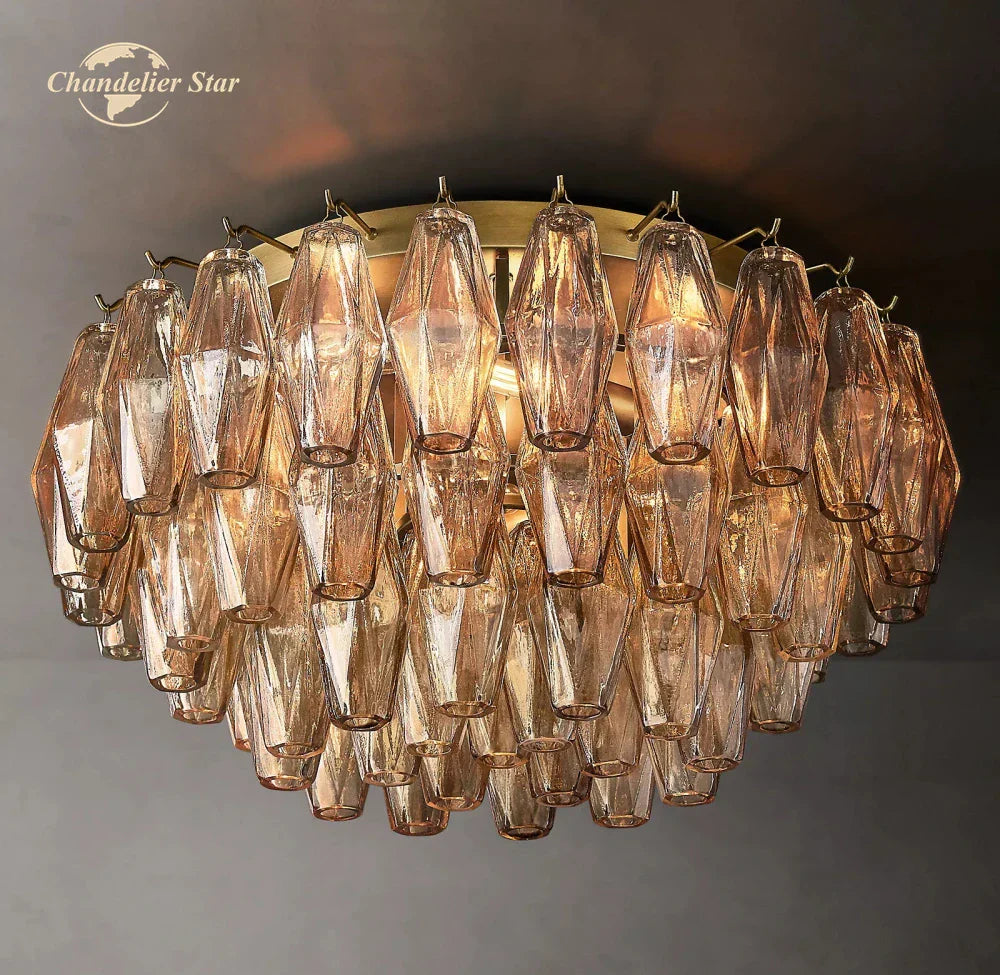DecorBites™ LED Glass Flushmount Ceiling Lamp Modern Round Fixture - Brass Finish