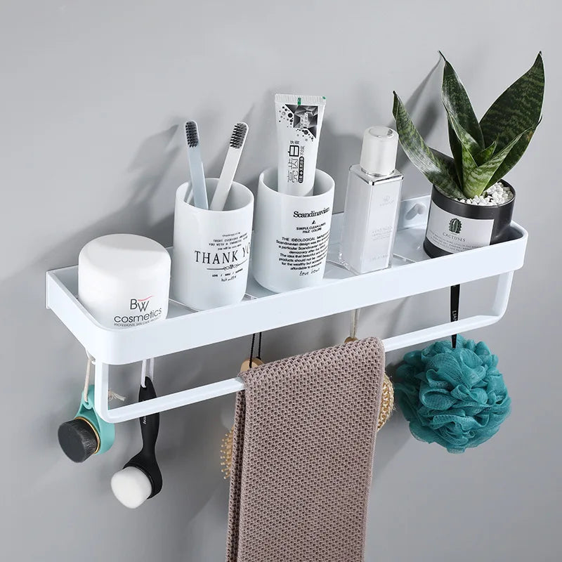 DecorBites™ Black Corner Shelf with Towel Bar, Wall Mounted Aluminum Kitchen Storage Holder