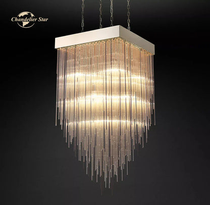 DecorBites™ Cascada LED Glass Chandelier: Stylish Square Pendant Light for Home Decor