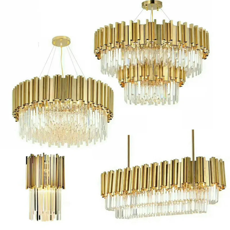 DecorBites™ Crystal LED Chandelier: Adjustable Metal Hanging Lamp for Living Room, Dining, Bedroom