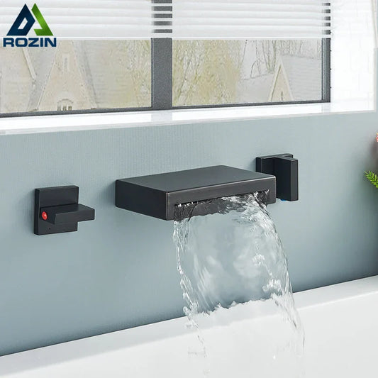 DecorBites™ Black Bronze Wall Mounted Waterfall Bathroom Faucet with Dual Handles