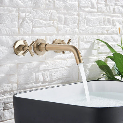 DecorBites™ Golden Dual Handle Wall Mounted Basin Faucet - Rotate Spout Sink Mixers