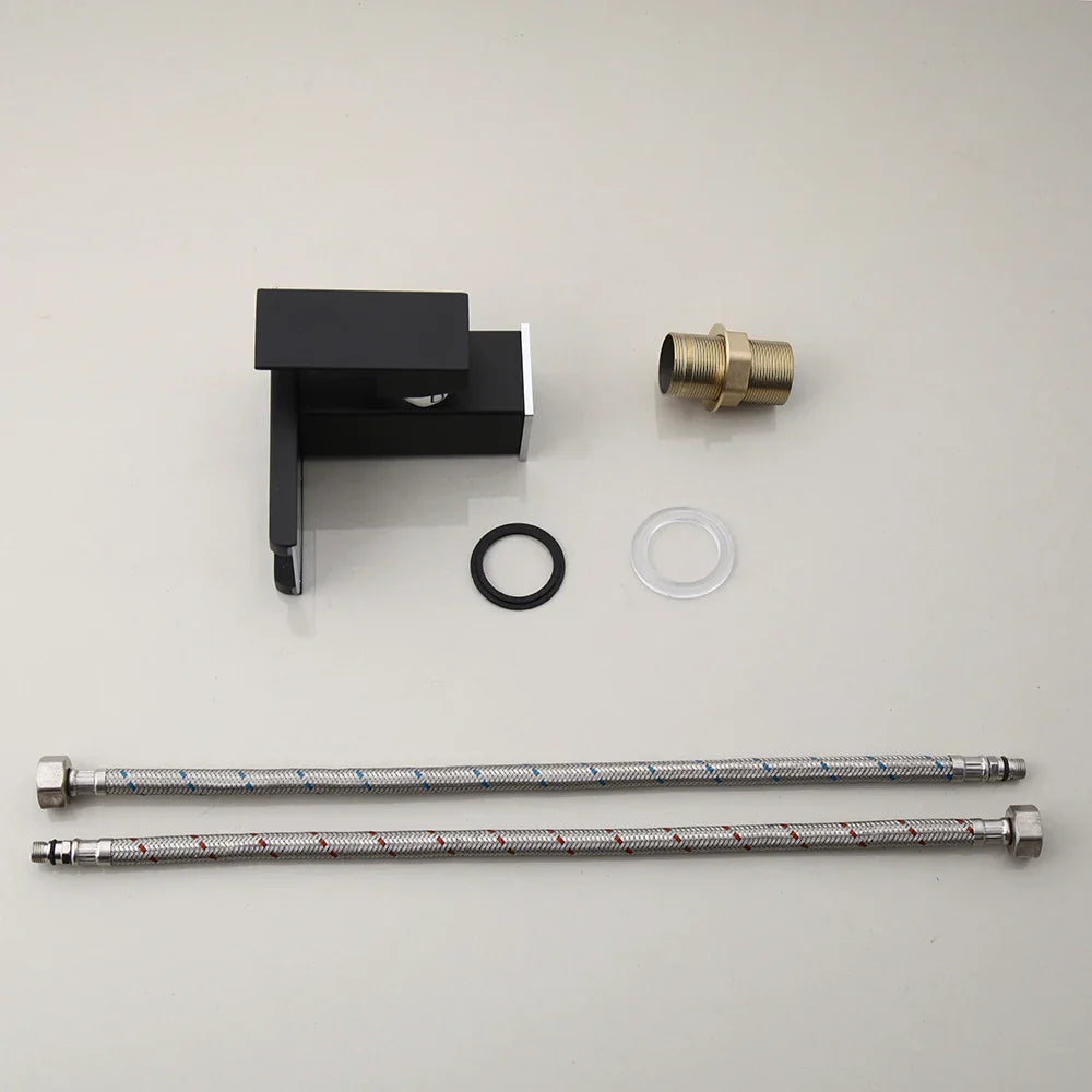 Grifo de lavabo con cascada LED DecorBites™, blanco y negro, mezclador, montaje sobre encimera, latón macizo