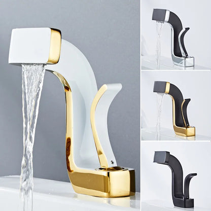 Tuqiu Bathroom Faucet Brass Gold White Bathroom Basin Faucet Cold And Hot Water Mixer Sink Tap Deck Mounted Black & Gold Tap