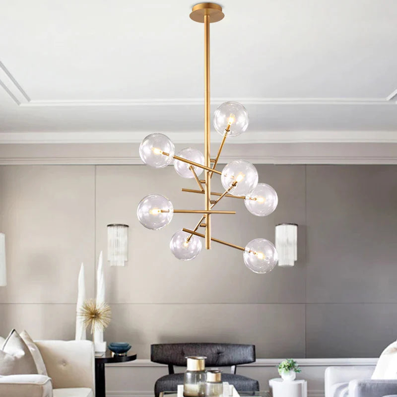 Lámpara de araña DecorBites™ con bolas de cristal y hierro para sala de estar en casa, hotel o villa