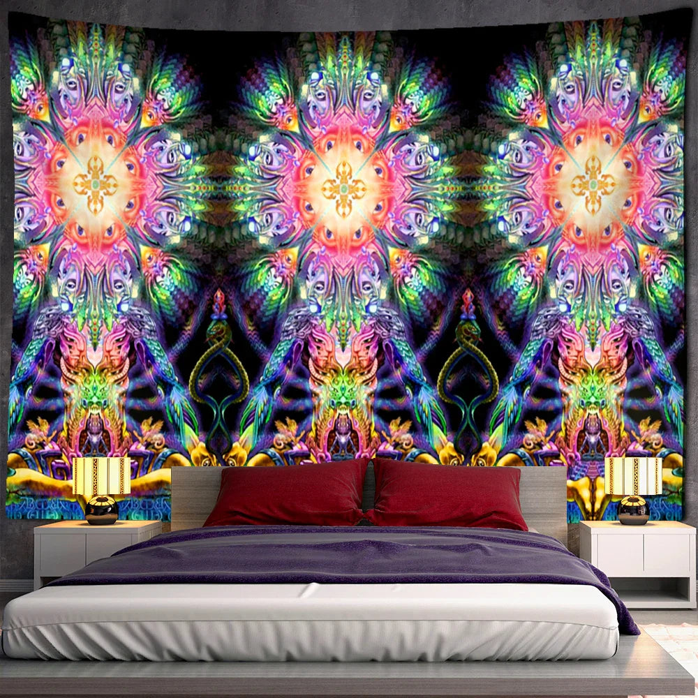 Psychedelic Human Face Wall Tapestry Fluorescent Hippie Art for Decobites Home Décor