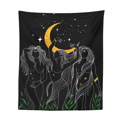 Decobites Moon Woman Tapestry: Psychedelic Art Wall Hanging for Boho Decor