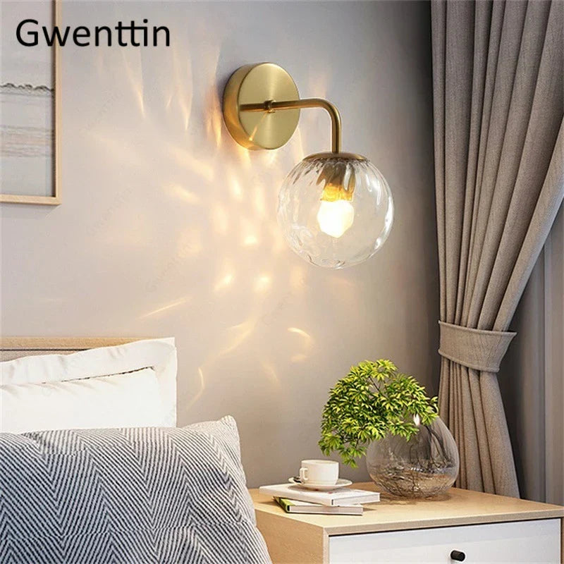 Lámpara de pared con bola de vidrio dorado Decorbites™ | Aplique de espejo nórdico para iluminación interior