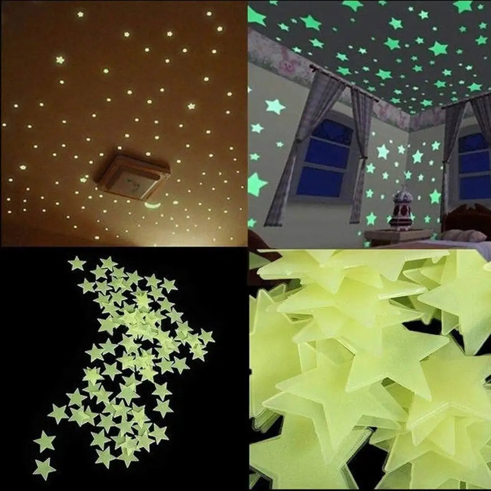 Pegatinas de pared de estrellas 3D que brillan en la oscuridad de DecorBites™ – Decoración luminosa fluorescente para el hogar