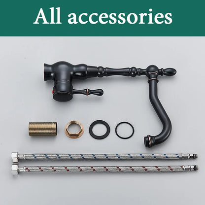 DecorBites™ Black Bronze Kitchen Faucet Deck Mounted 360° Rotation Hot Cold Mixer Tap