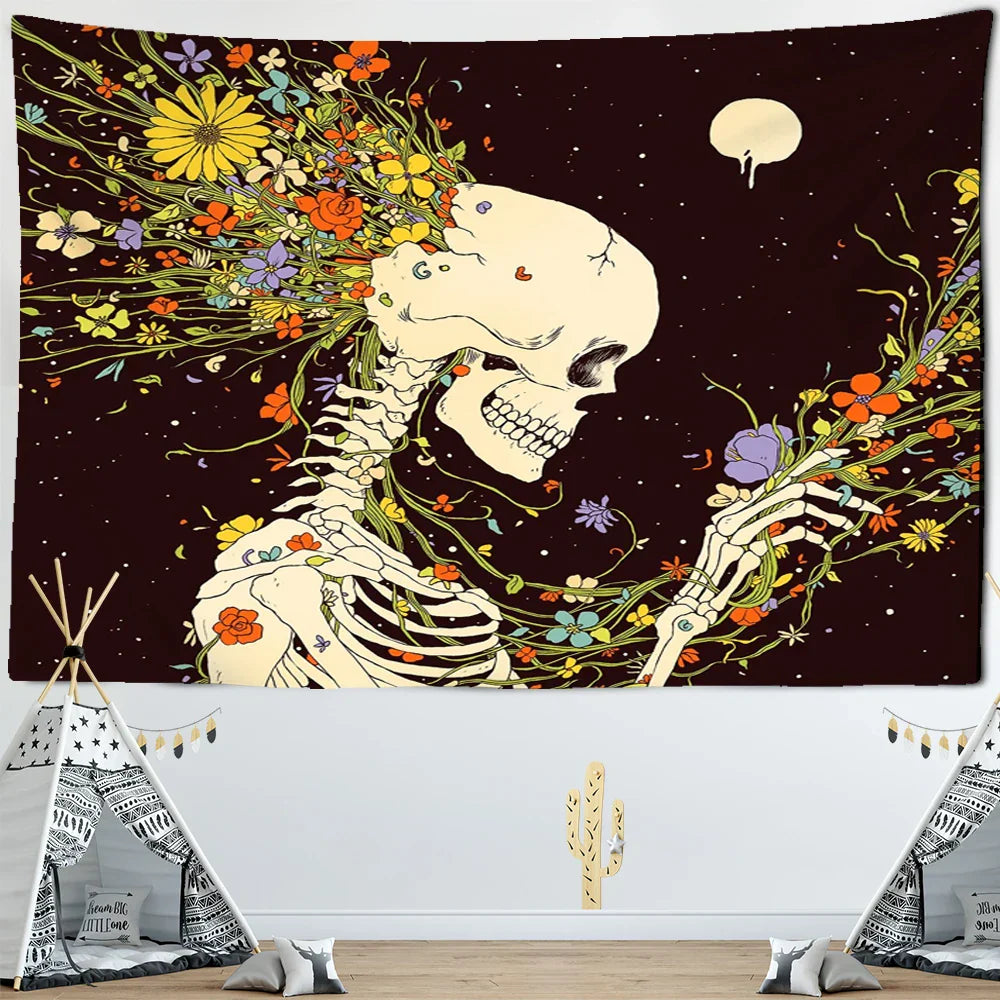 Nordic Skull Astronaut Tapestry Moon Star Wall Hanging Blanket Decobites