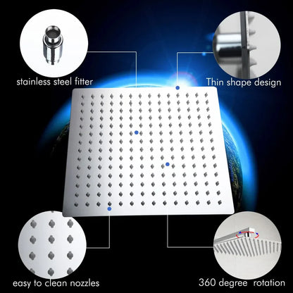 DecorBites™ 8/16 Inch Chrome Shower Set with Rainfall Head, Ceiling Mount Mixer, Brass Faucet