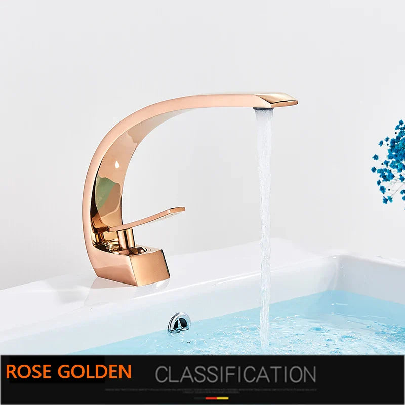 DecorBites™ Gold Basin Faucet: Deck Mount Black Chrome Mixer for Bathroom Washbasin