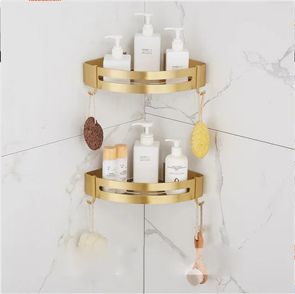 DecorBites™ Brushed Gold Bathroom Set: Shelf, Towel Rack, Holder, Toilet Brush - Bath Hardware