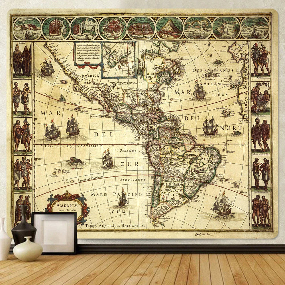 Decobites Medieval Map Bohemian Tapestry Wall Hanging for Home Decor