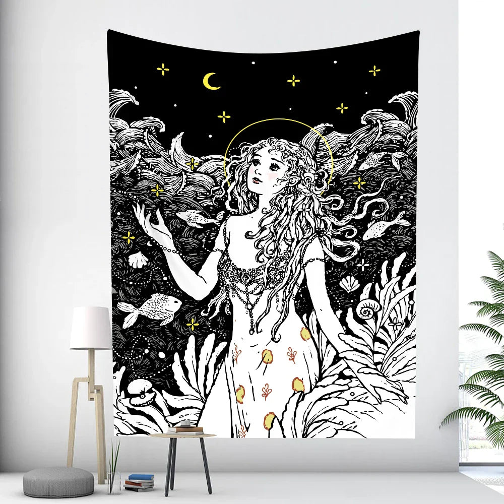 Decobites Boho Girl Tapestry: Hippie Yoga Mat, Sofa Blanket, Home Decor Art