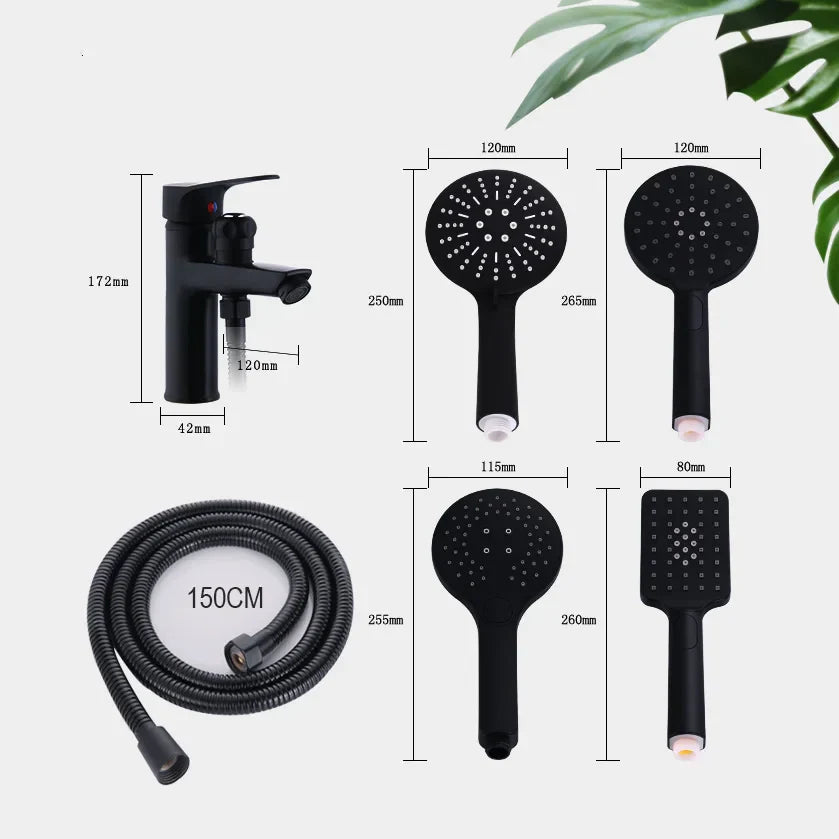 DecorBites™ Black Copper Basin Faucet with Shower Head & Dual Function Mixer