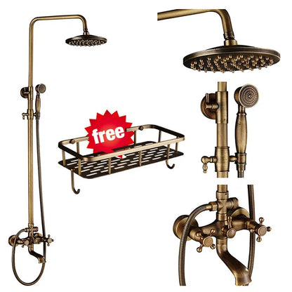 Juego de grifería para ducha DecorBites™ de latón antiguo con cabezal tipo lluvia de 8" y rociador giratorio