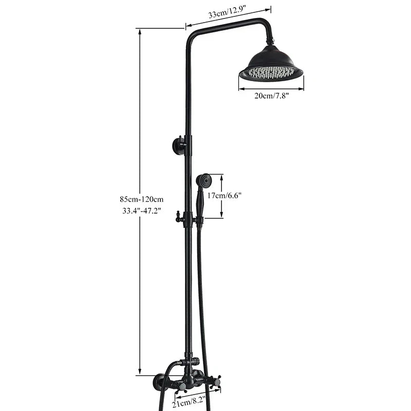 DecorBites™ Dual Handle Black Shower Set Faucet with Rainfall Shower Mixer Tap