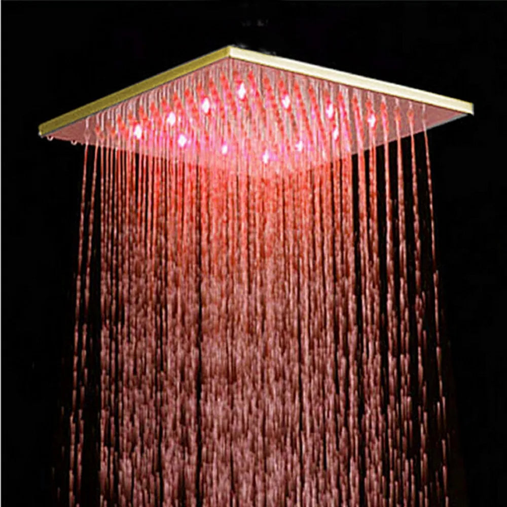 DecorBites™ Gold LED Square Rainfall Shower Head for Bathroom Faucet - Top Sprayer