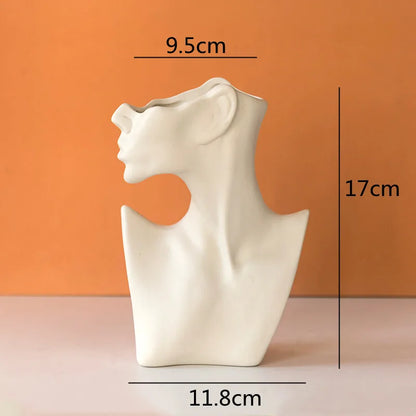 ديكوربايتس™ مزهرية خزفية تجريدية نصف وجه، زخرفة بورتريه، حرفة يدوية فنية