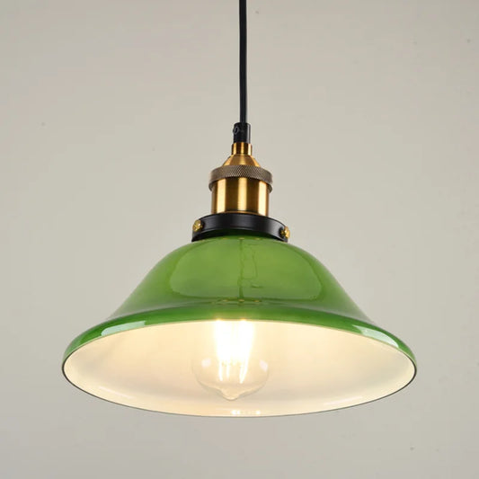 DecorBites™ Green Glass Art Pendant Lamp: Nostalgic Industrial Style for Restaurant, Bar, and Coffee Shop