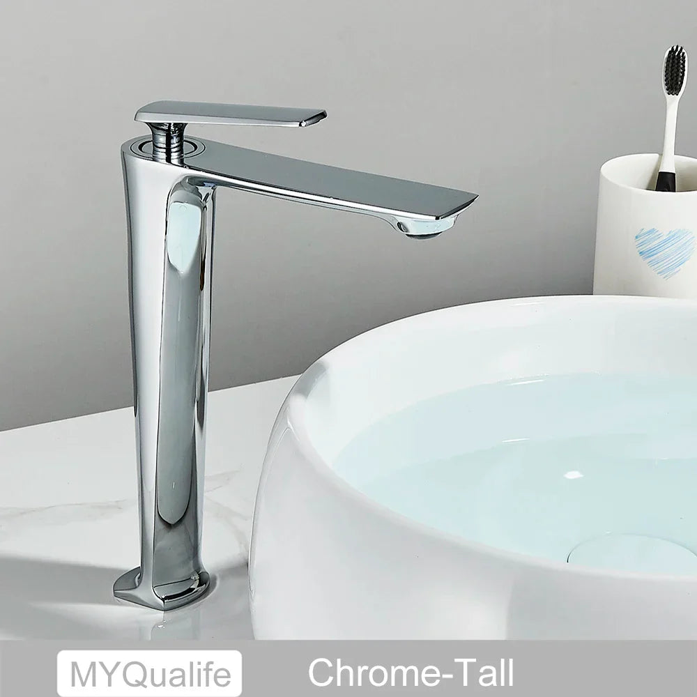 DecorBites™ Black Brass Bathroom Sink Faucet, Hot Cold Water Mixer, Single Handle Deck Mount