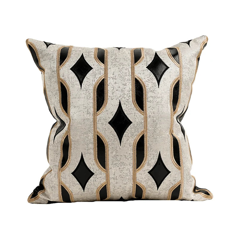 DecorBites™ Leather Patch Embroidery Cushion Cover: Modern Luxury Pillow Case for Sofa