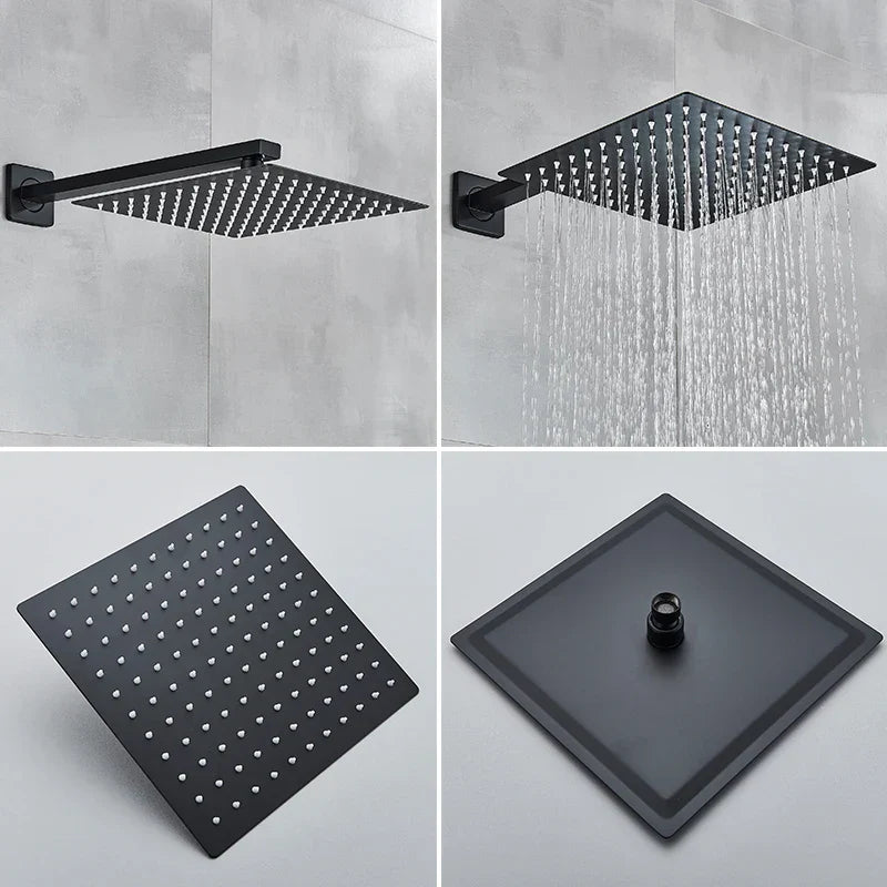 DecorBites™ Black Wall Mounted Rainfall Shower System with Tub Spout