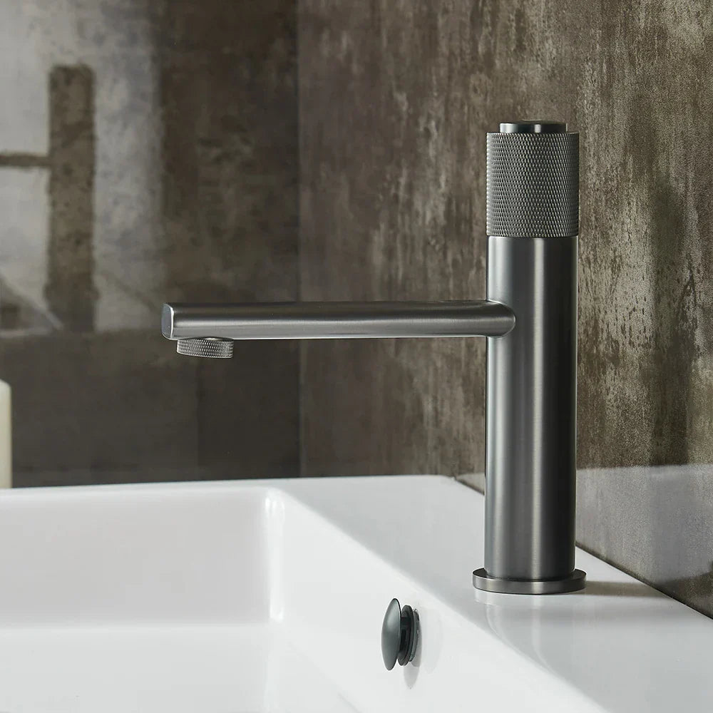 DecorBites™ Gold Single Handle Bathroom Faucet Hot Cold Water Mixer Deck Mounted