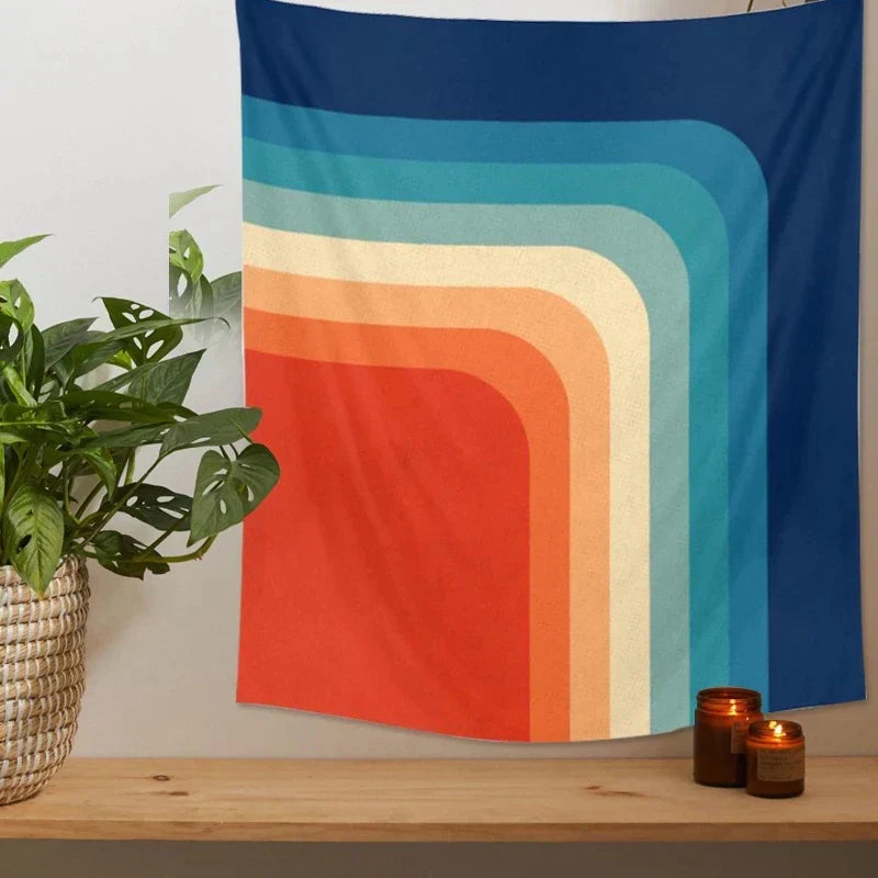 Geometric Rainbow Tapestry Wall Hanging Carpet by Decobites - Multifunctional Beach Throw Blanket