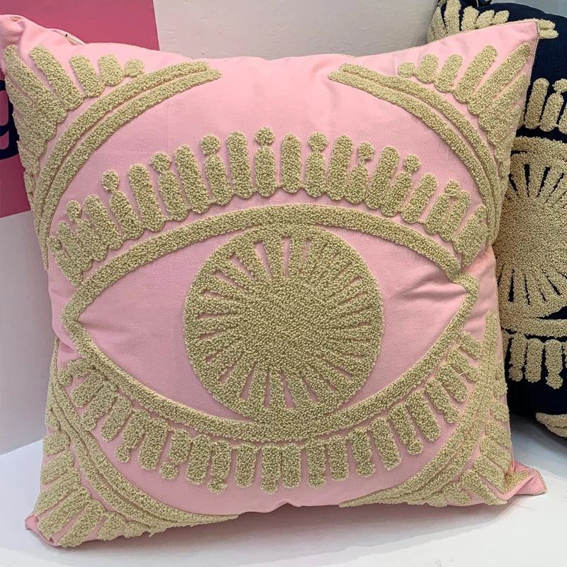 DecorBites™ Embroidered Cotton Throw Pillow Cover 45x45cm, Pink Art Decor Home Accent