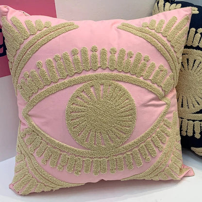 DecorBites™ Embroidered Cotton Throw Pillow Cover 45x45cm, Pink Art Decor Home Accent