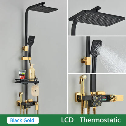 DecorBites™ Brass LCD Thermostatic Mixer Shower Set with Bidet and Tub Spout