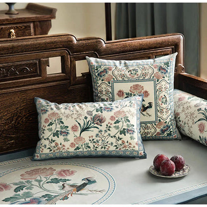 DecorBites™ Birds' Chirp & Flower Fragrance Chinese Pattern Pillow Cover for Couch & Bed