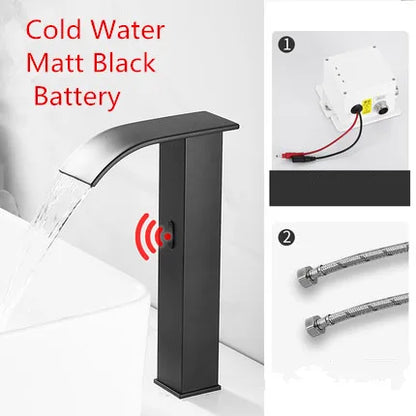 DecorBites™ Gold Sensor Waterfall Basin Faucet Automatic Touchless Hot Cold Mixer Bathroom
