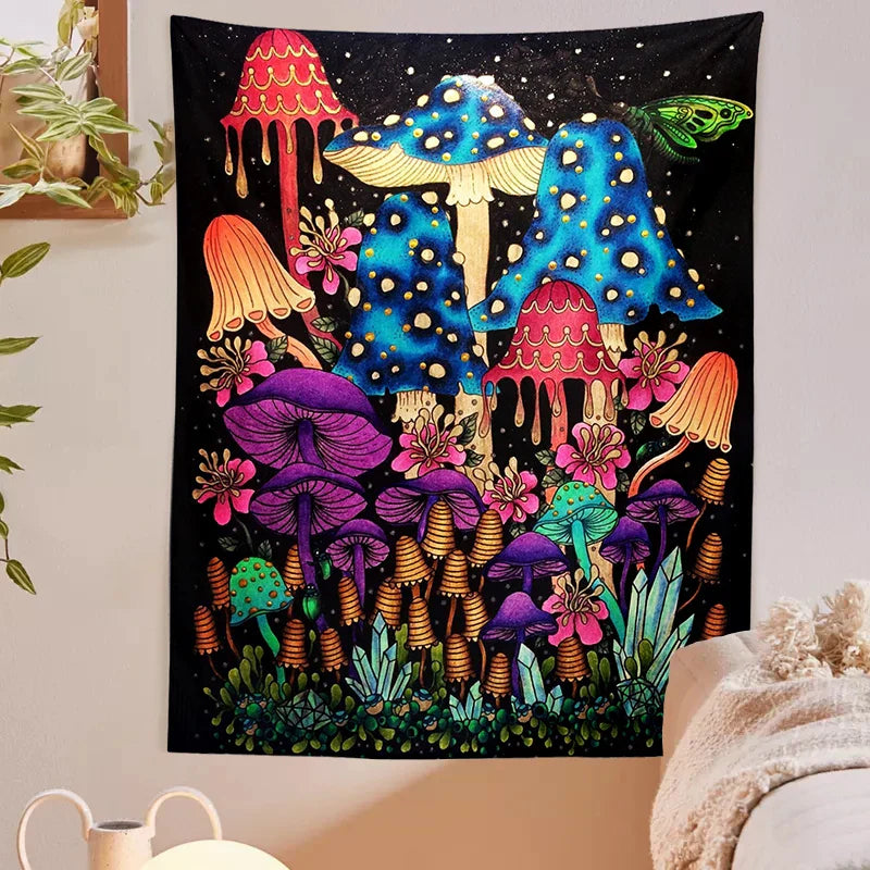 Decobites Psychedelic Mushroom Botanical Boho Wall Hanging Tapestries