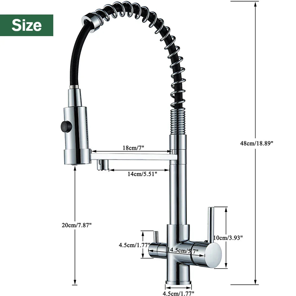 DecorBites™ Black 3 Way Drinking Water Filter Faucet: Brass, 360° Flexible, Purification Tap
