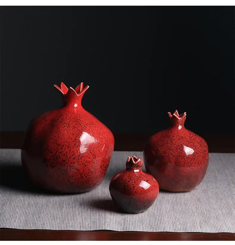 Red Pomegranate Ceramic Vase for Modern Home