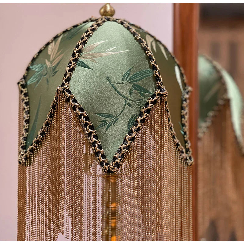 DecorBites™ Bamboo Leaf Jacquard Bedside Lampshade with Tassels