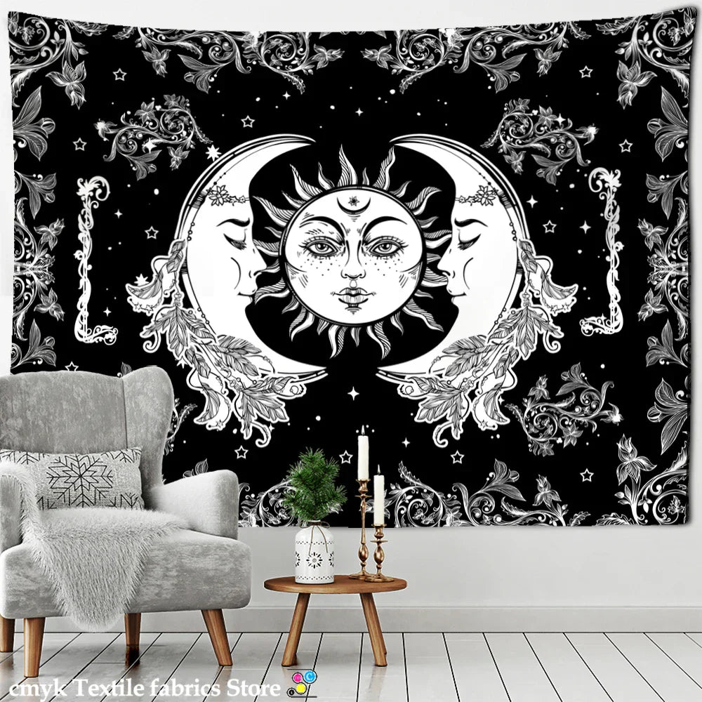 Decobites Sun Moon Universe Tapestry: Colorful Hippie Wall Hanging for Home Decor