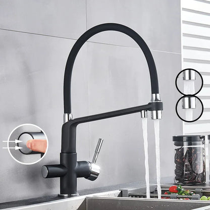 Decorbites™ Messing Küchen-Wasserfilterarmatur mit doppelter Auslauf, 360° drehbar, Trinkwasserfilter-Mischer