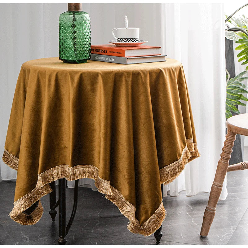 DecorBites™ Gold Velvet Wedding Table Cloth - Premium American Retro Decor