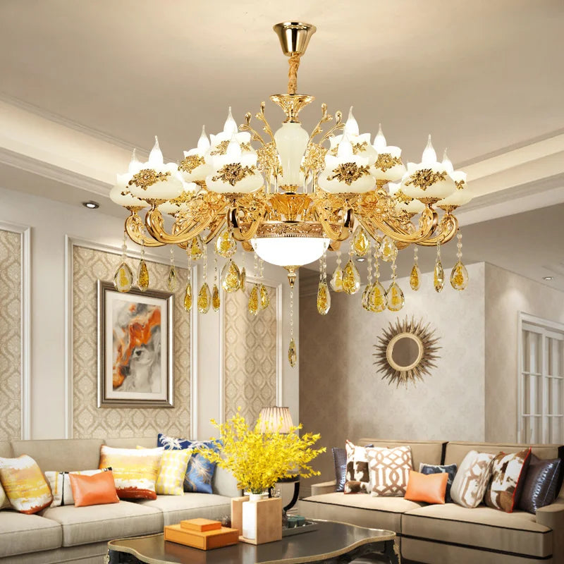 DecorBites™ Gold Crystal LED Chandelier: Elegant Lighting for Living Room, Hotel, or Villa Hall
