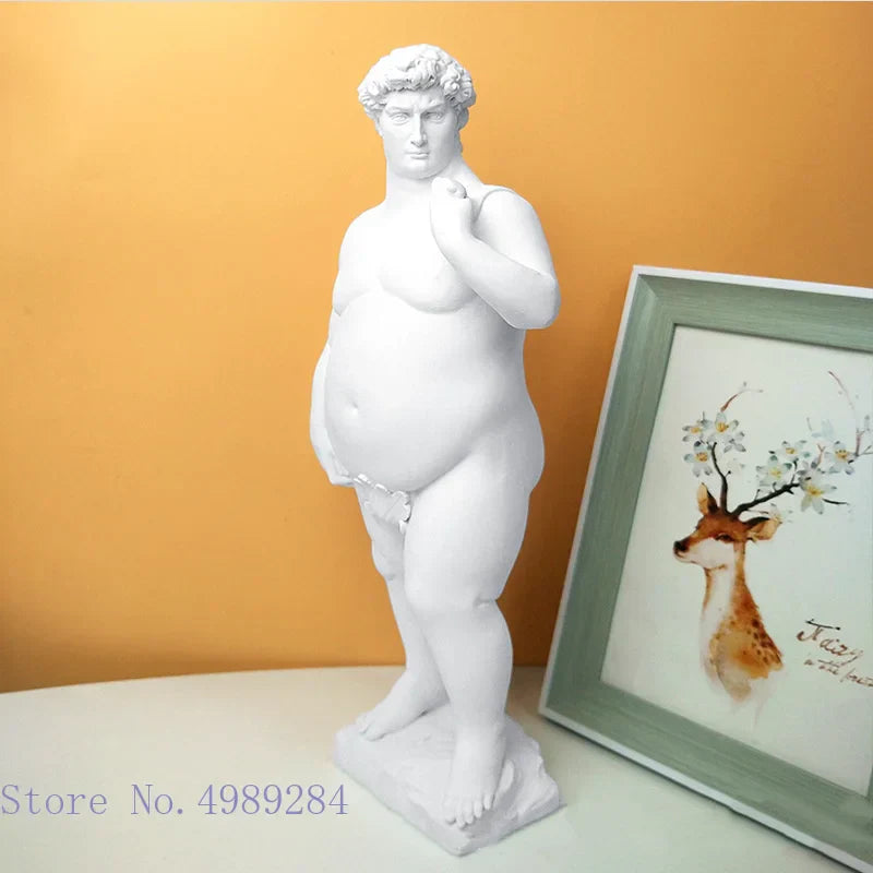 DecorBites™ David Obesity Resin Sculpture: Nude Male Figure Art Home Decor Ornament