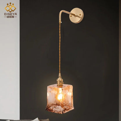 DecorBites™ Amber Glass Wall Lamp Switch, Modern Copper LED Light for Home, Bedroom, Living Room