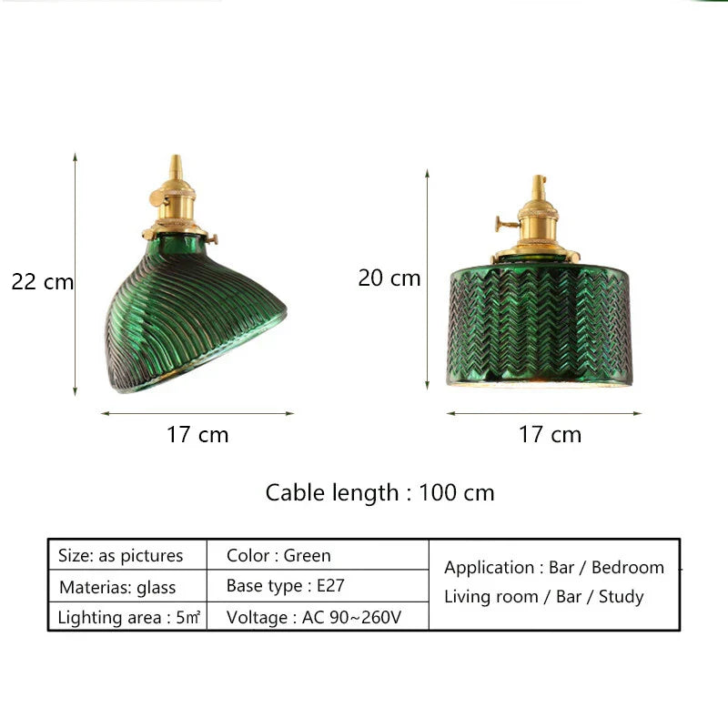 DecorBites™ Green Glass LED Chandelier: Minimalist Brass Hanging Lights